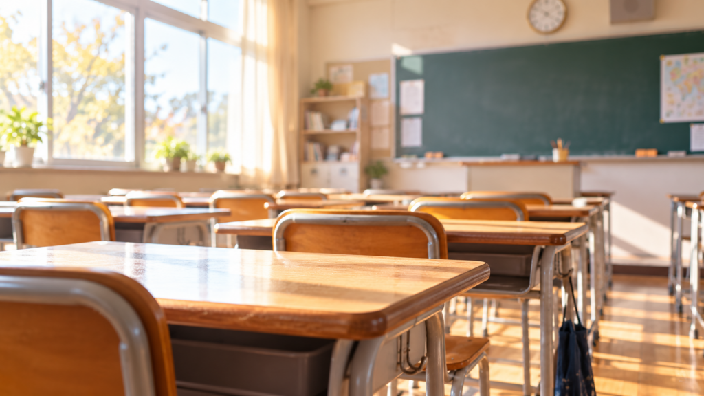 インフルエンザによる学級閉鎖をイメージした誰もいない教室