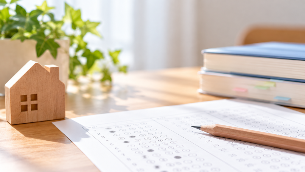 全国統一小学生テストをイメージしたマークシートと鉛筆