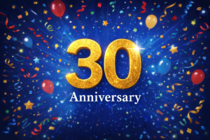 30Anniversaryの文字と紙吹雪で表現した周年記念イメージ画像